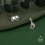 Sterling Silver Elephant & Giraffe Stud Earrings