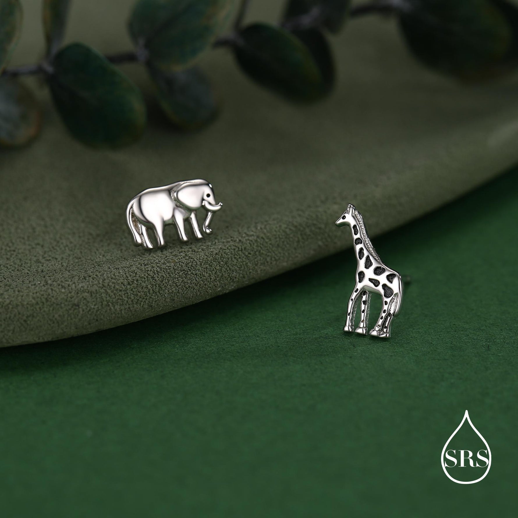 Sterling Silver Elephant & Giraffe Stud Earrings
