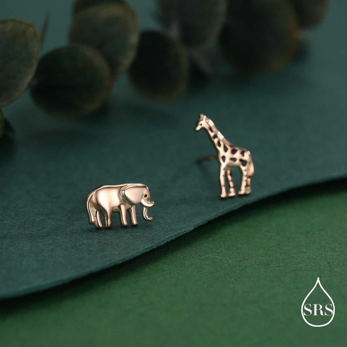 Sterling Silver Elephant & Giraffe Stud Earrings