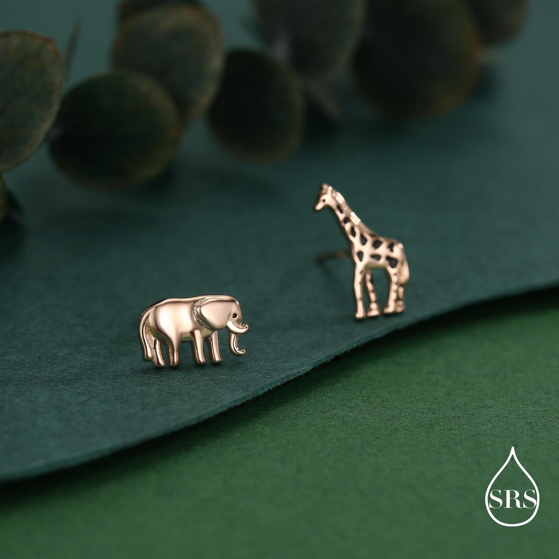 Sterling Silver Elephant & Giraffe Stud Earrings
