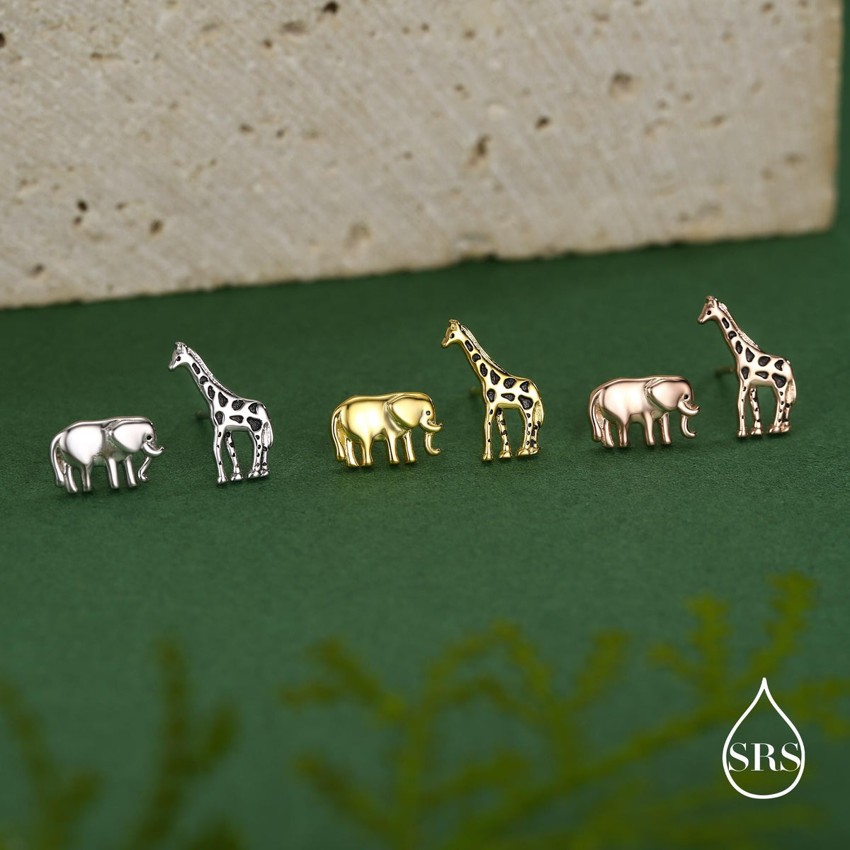 Sterling Silver Elephant & Giraffe Stud Earrings