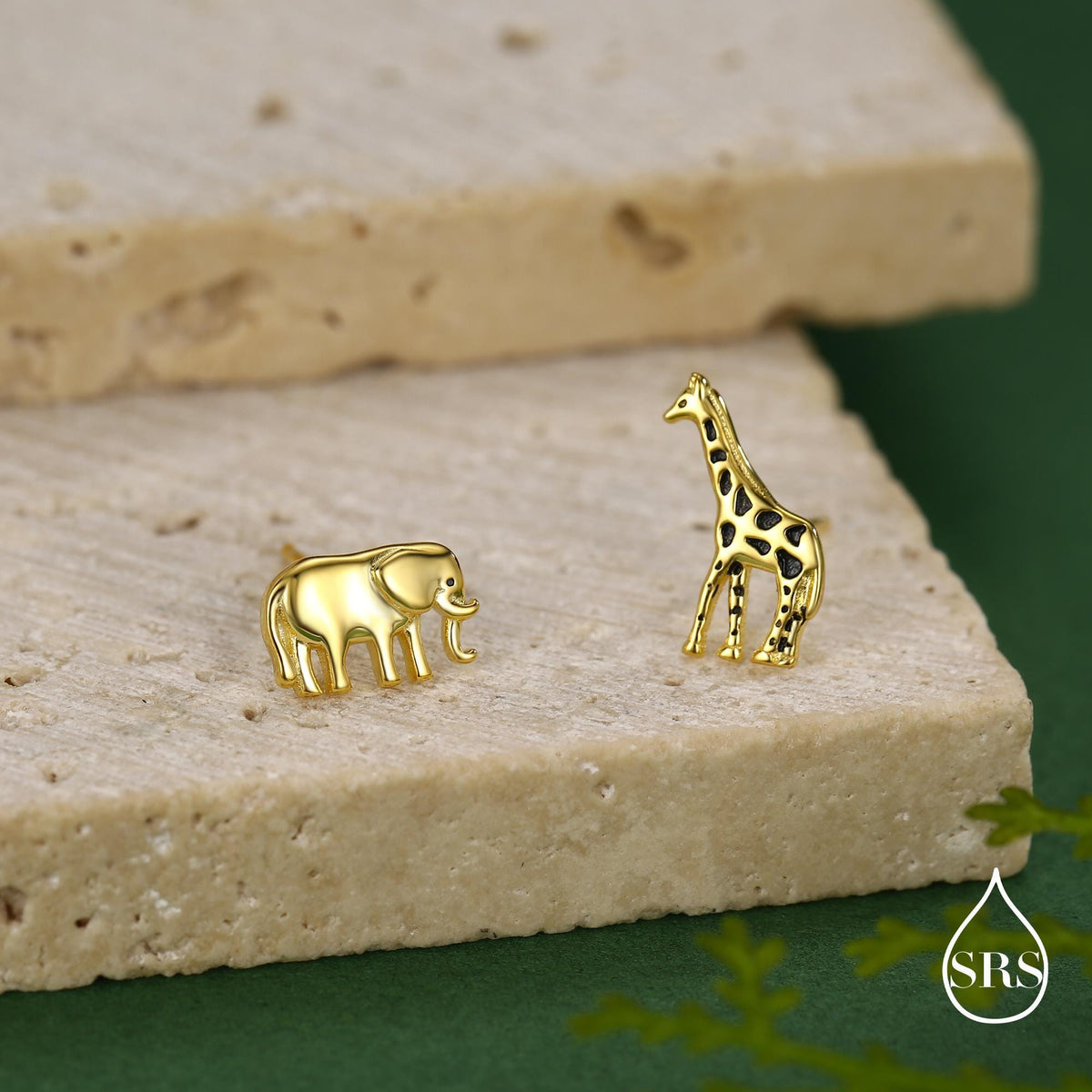 Sterling Silver Elephant & Giraffe Stud Earrings