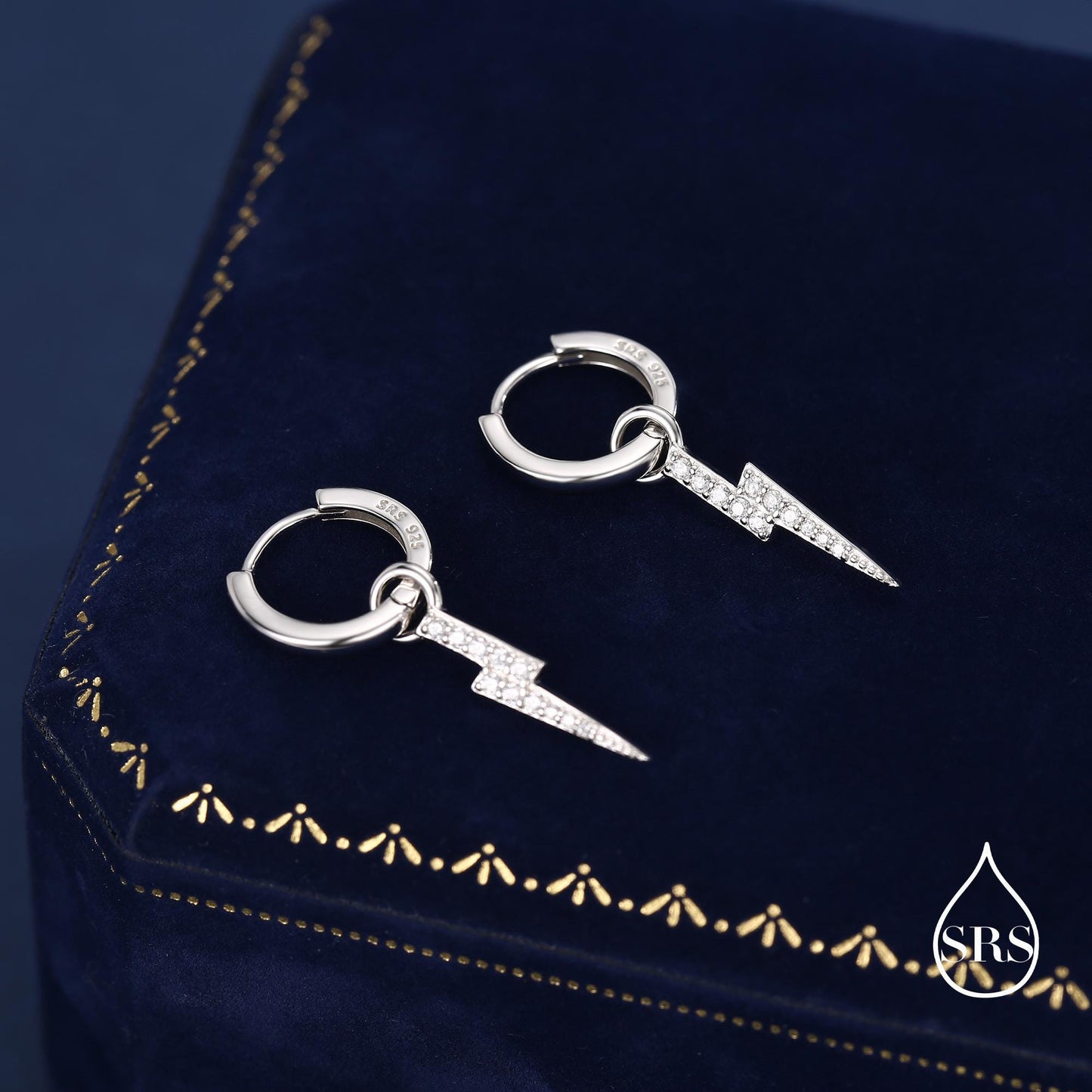 Lightning Bolt Charm Huggie Hoop Earrings in Sterling Silver with Detachable Charms