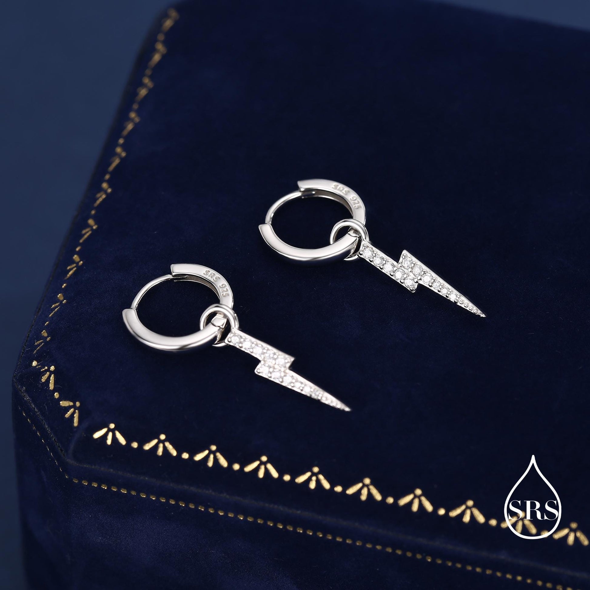 Lightning Bolt Charm Huggie Hoop Earrings in Sterling Silver with Detachable Charms