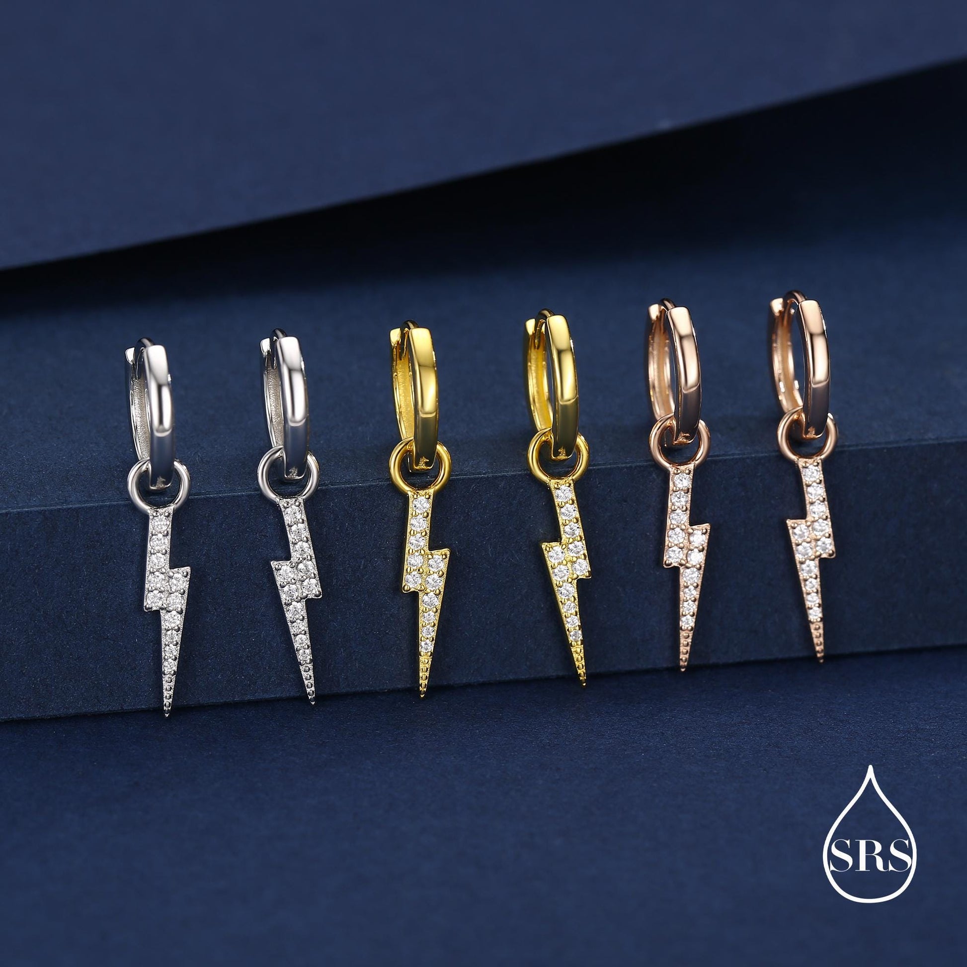 Lightning Bolt Charm Huggie Hoop Earrings in Sterling Silver with Detachable Charms