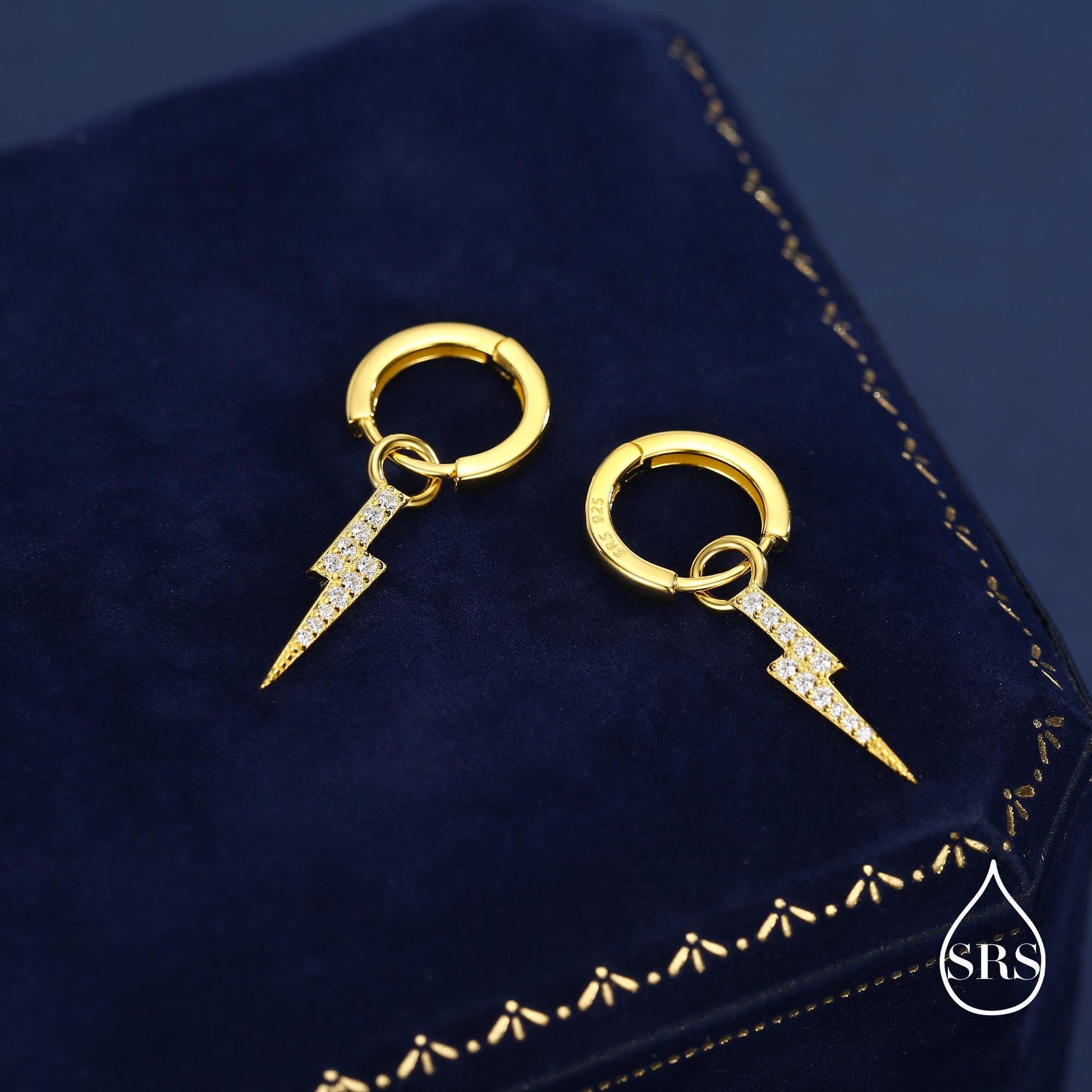 Lightning Bolt Charm Huggie Hoop Earrings in Sterling Silver with Detachable Charms