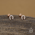 Sterling Silver CZ Horseshoe 18G Screw Back Stud Earrings with Ball Backs