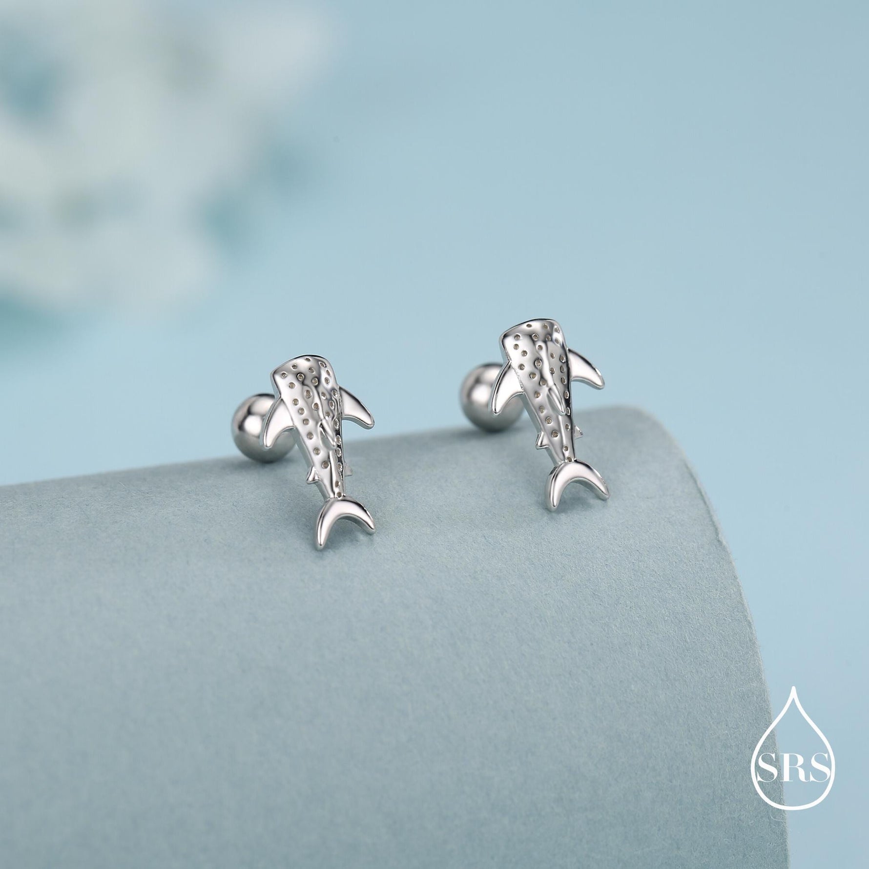 Sterling Silver Shark 18G Screw Back Stud Earrings with Ball Backs