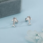 Sterling Silver Shark 18G Screw Back Stud Earrings with Ball Backs