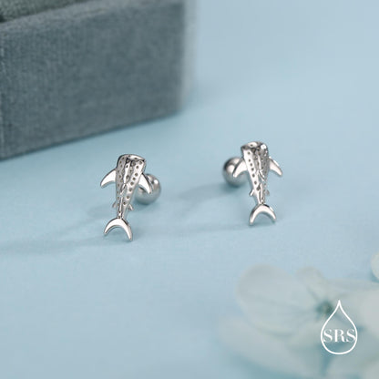 Sterling Silver Shark 18G Screw Back Stud Earrings with Ball Backs