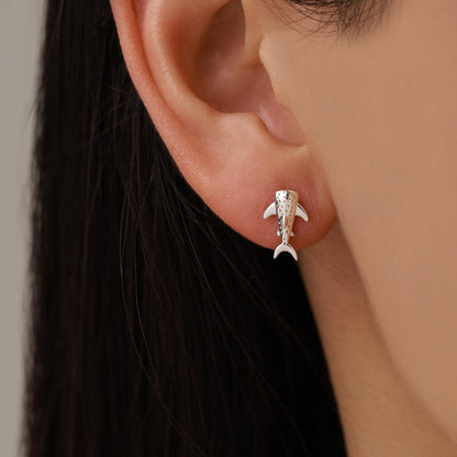 Sterling Silver Shark 18G Screw Back Stud Earrings with Ball Backs