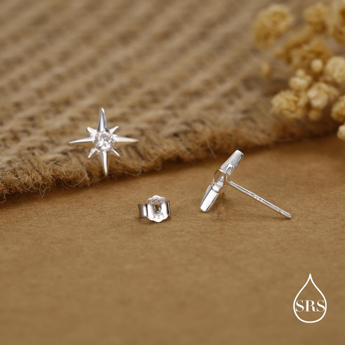 Sterling Silver Starburst CZ Stud Earrings