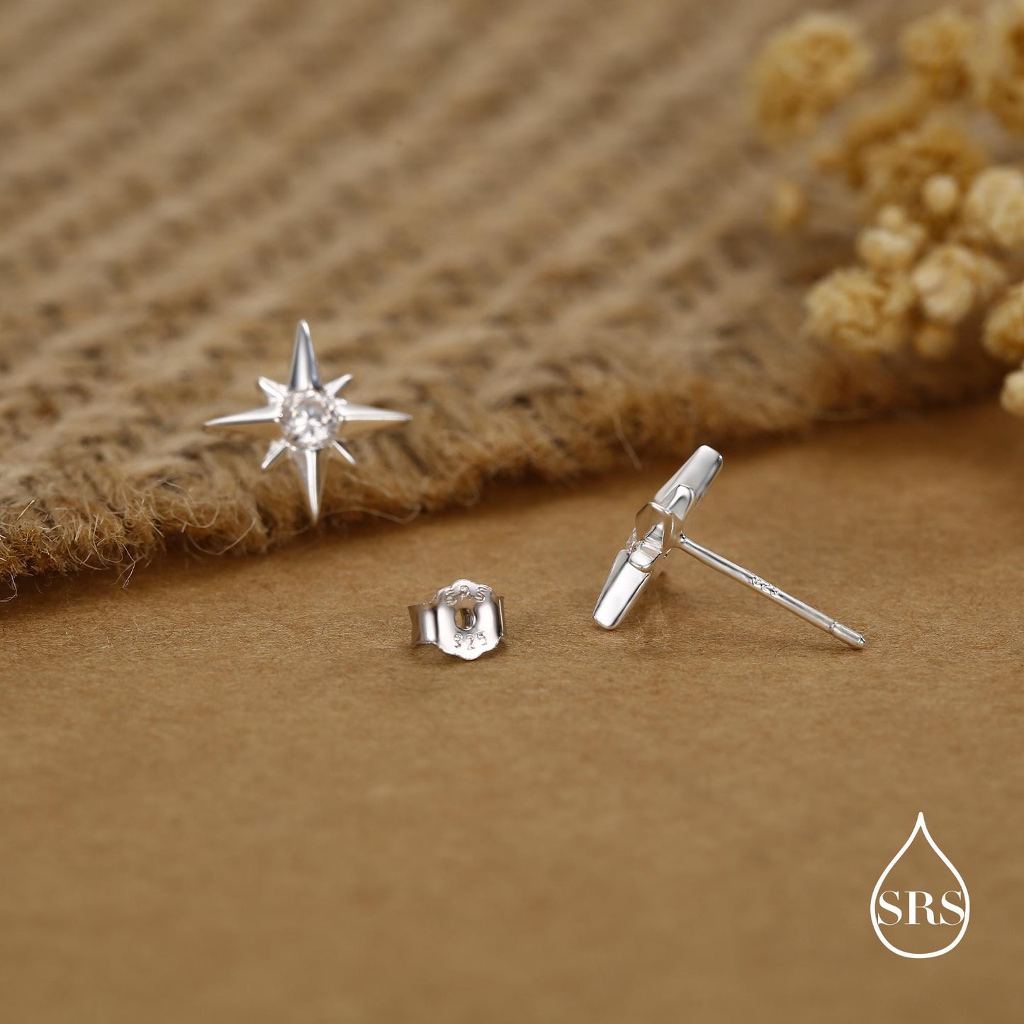 Sterling Silver Starburst CZ Stud Earrings