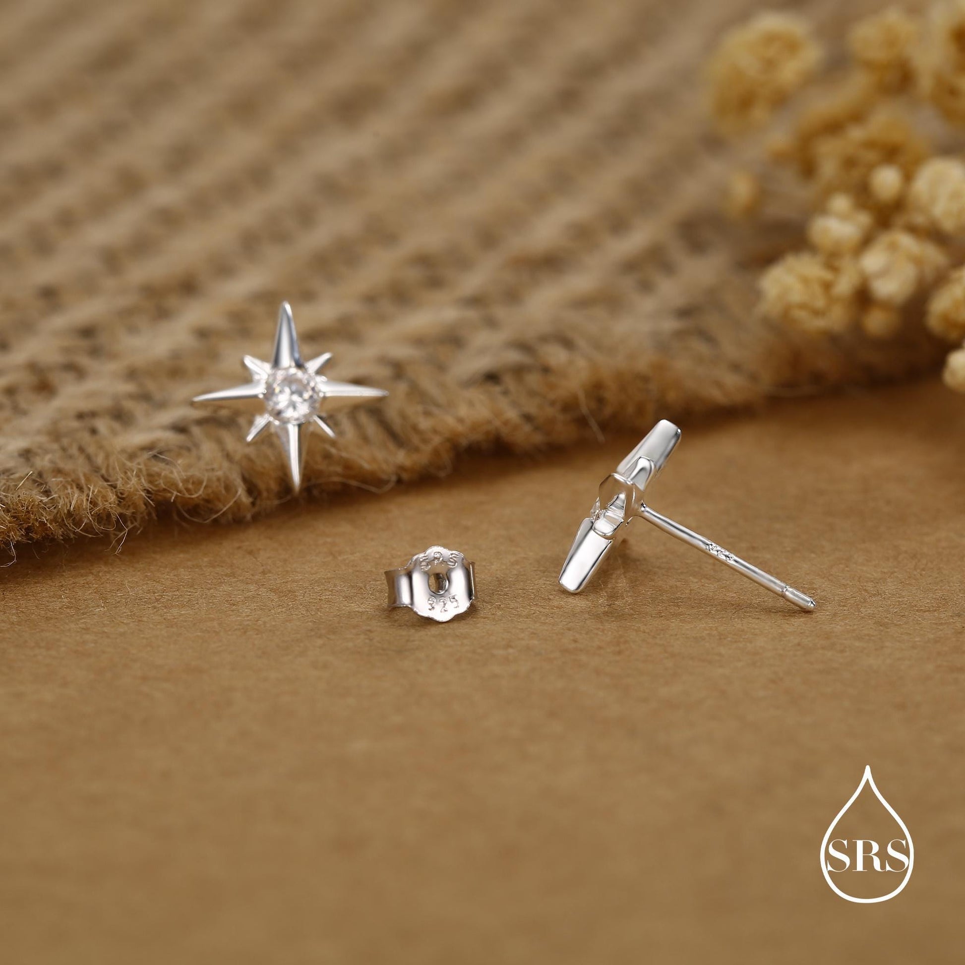 Sterling Silver Starburst CZ Stud Earrings