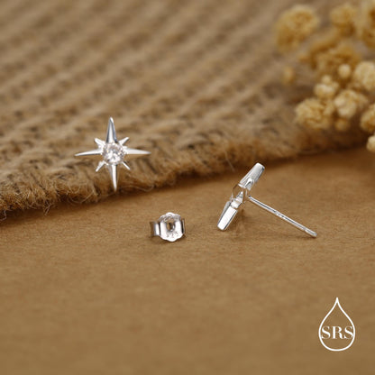 Sterling Silver Starburst CZ Stud Earrings