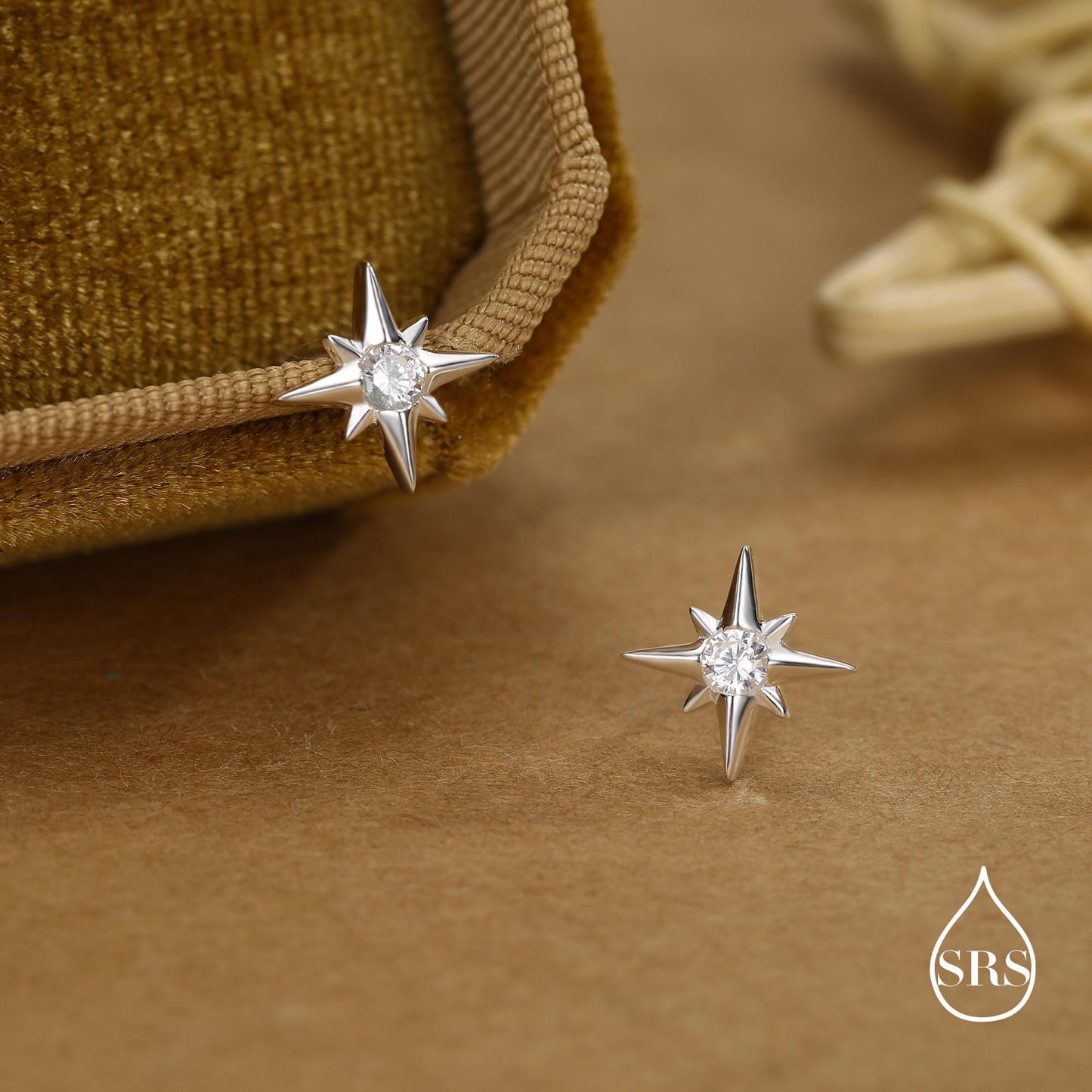 Sterling Silver Starburst CZ Stud Earrings