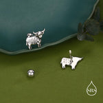 Small Pair of Highland Cow 18G Screw Back Earrings in Sterling Silver, Animal Earrings