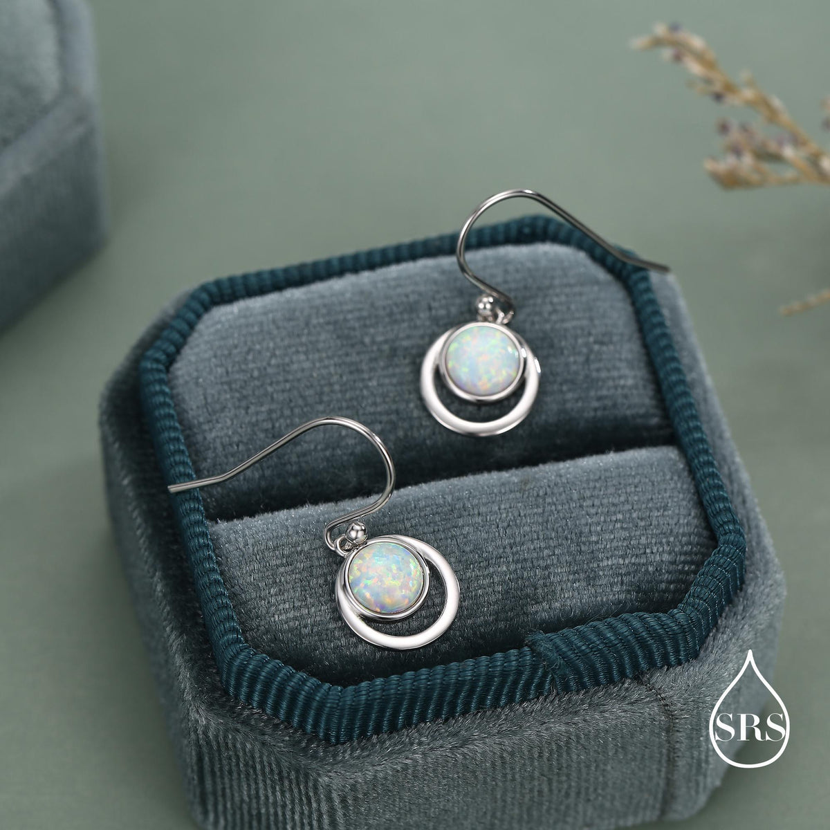 Opal and Circle Drop Hook Earrings in Sterling Silver, Delicate Fire Opal Geometric Earrings, Opal Coin Earrings