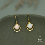 Opal and Circle Drop Hook Earrings in Sterling Silver, Delicate Fire Opal Geometric Earrings, Opal Coin Earrings