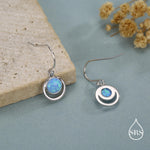 Blue Opal and Circle Drop Hook Earrings in Sterling Silver, Delicate Blue Opal Geometric Earrings, Opal Coin Earrings