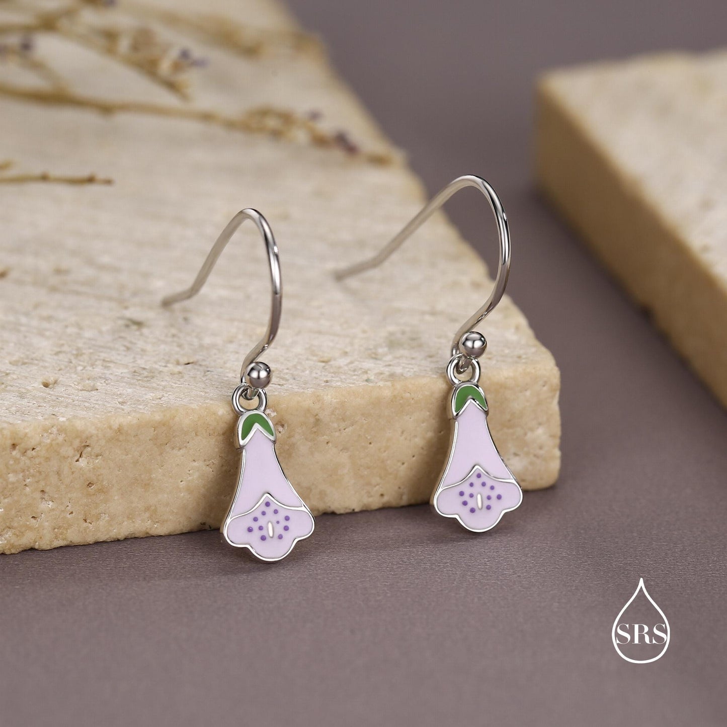 Sterling Silver Enamel Foxglove Flower Drop Earrings