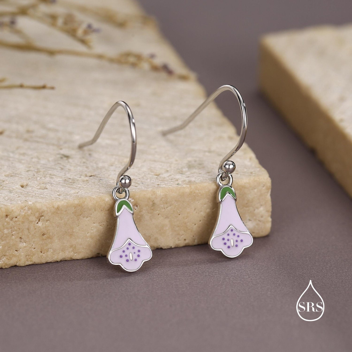Sterling Silver Enamel Foxglove Flower Drop Earrings