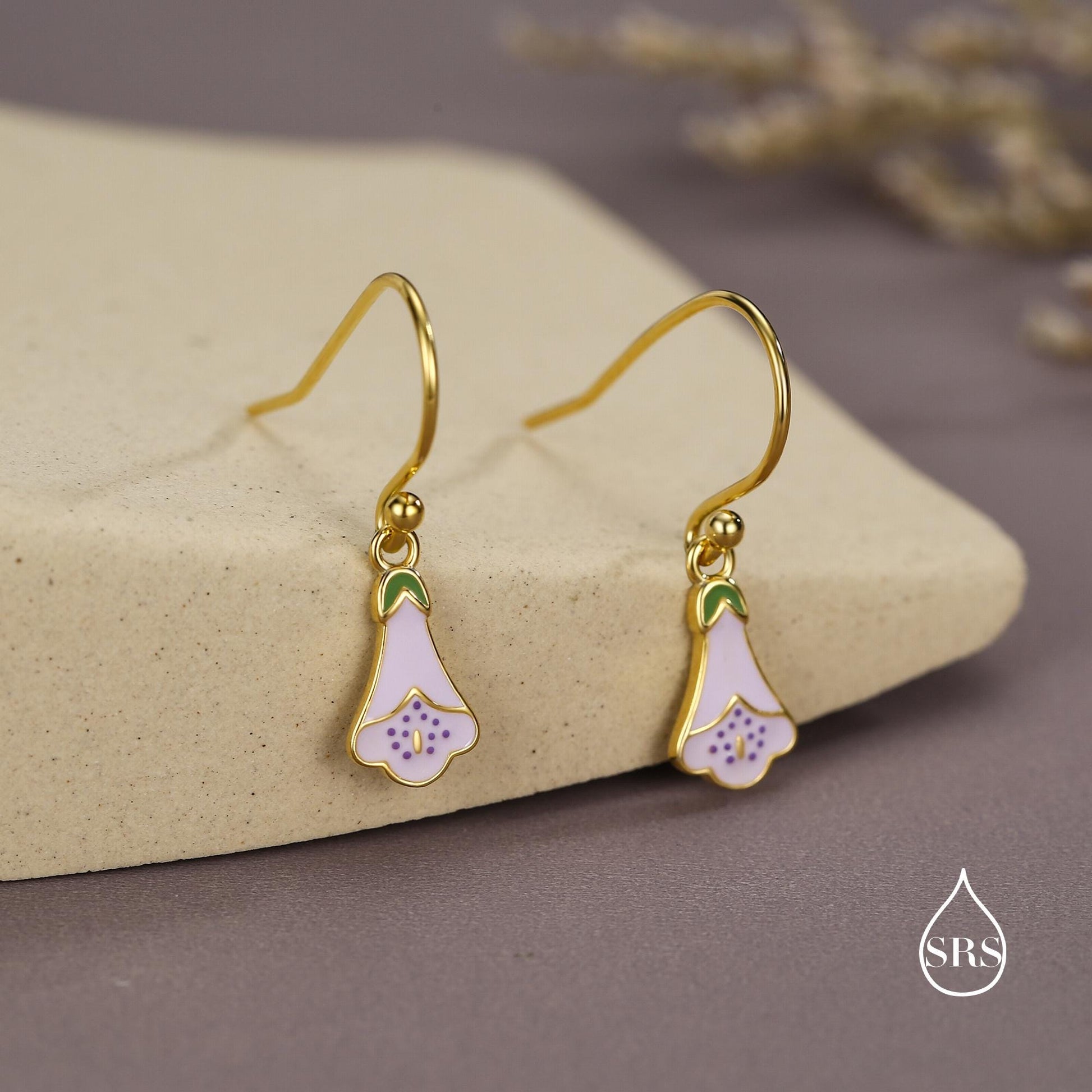 Sterling Silver Enamel Foxglove Flower Drop Earrings