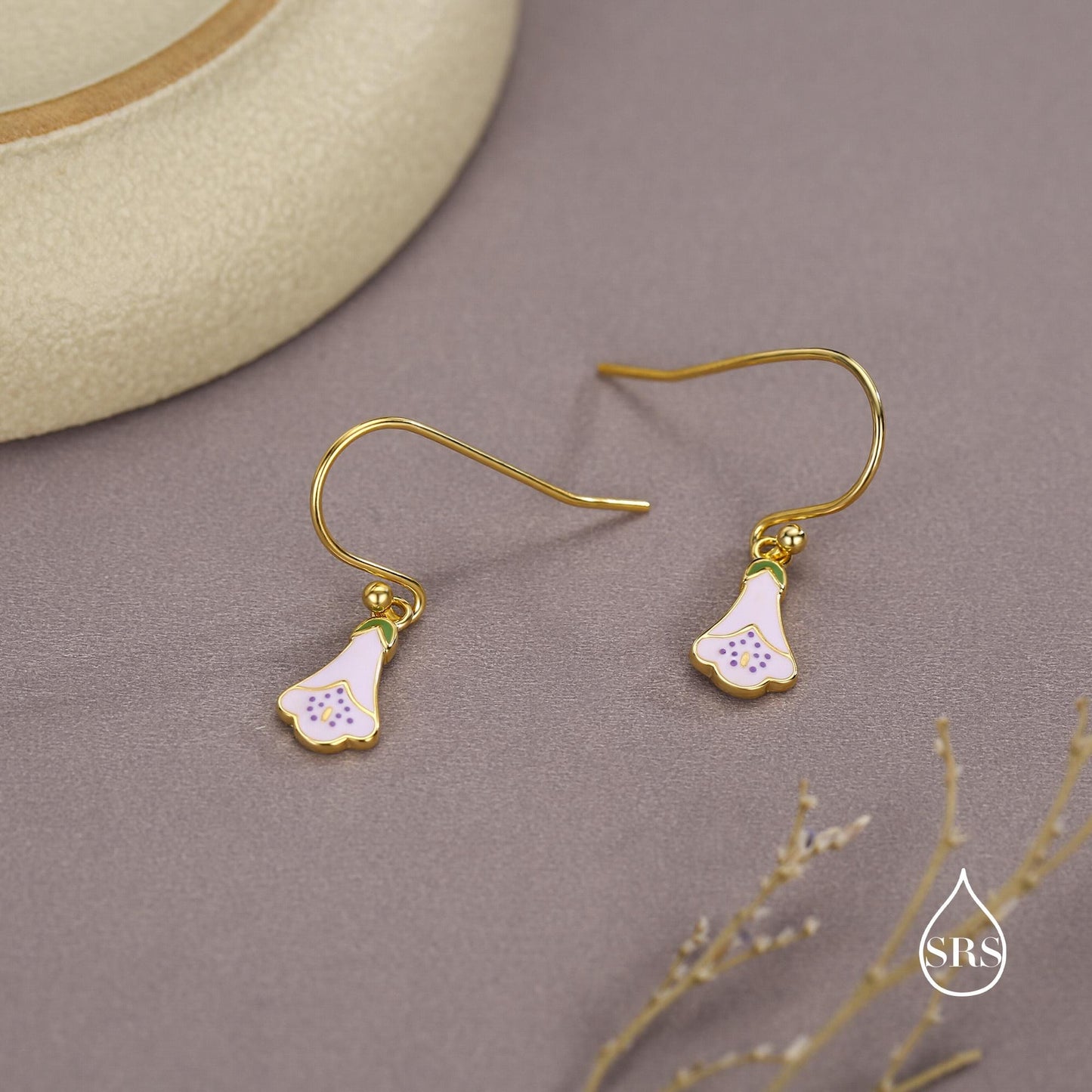 Sterling Silver Enamel Foxglove Flower Drop Earrings