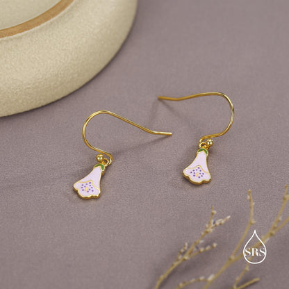 Sterling Silver Enamel Foxglove Flower Drop Earrings