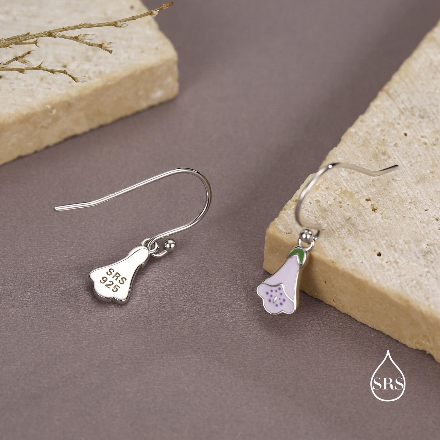 Sterling Silver Enamel Foxglove Flower Drop Earrings