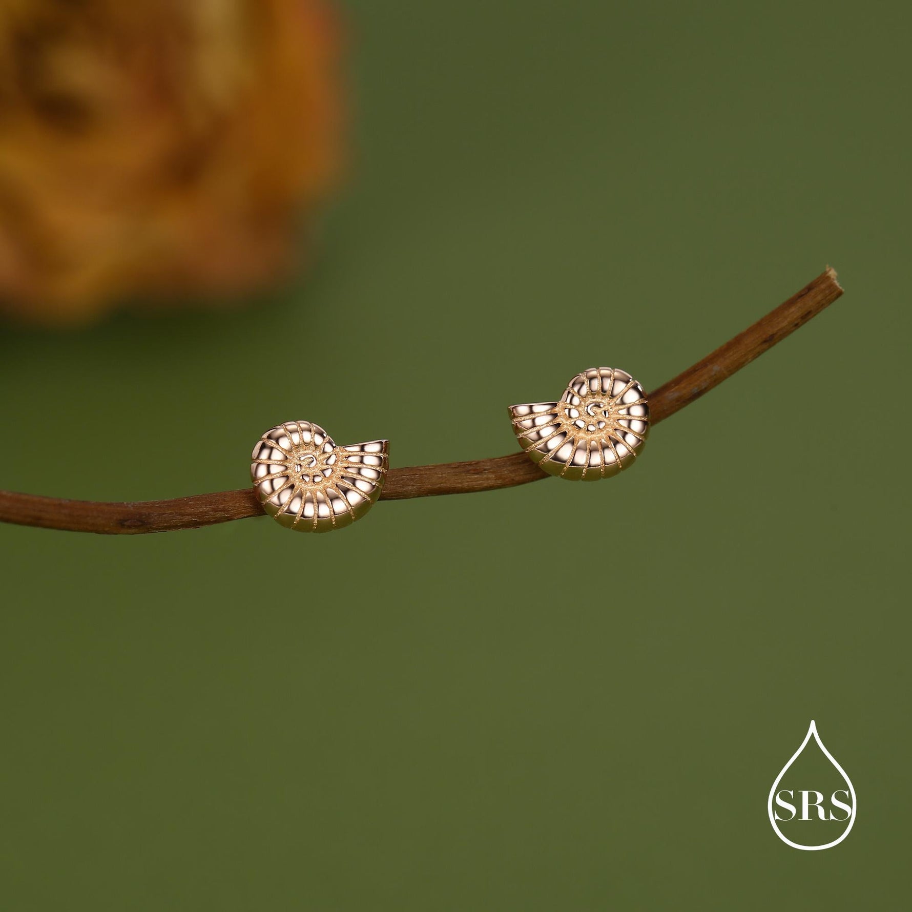 Sterling Silver Ammonite Shell Stud Earrings - Cute Fun, Whimsical - Sea Ocean Theme - Nature Inspired