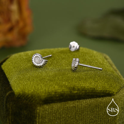 Sterling Silver Ammonite Shell Stud Earrings - Cute Fun, Whimsical - Sea Ocean Theme - Nature Inspired