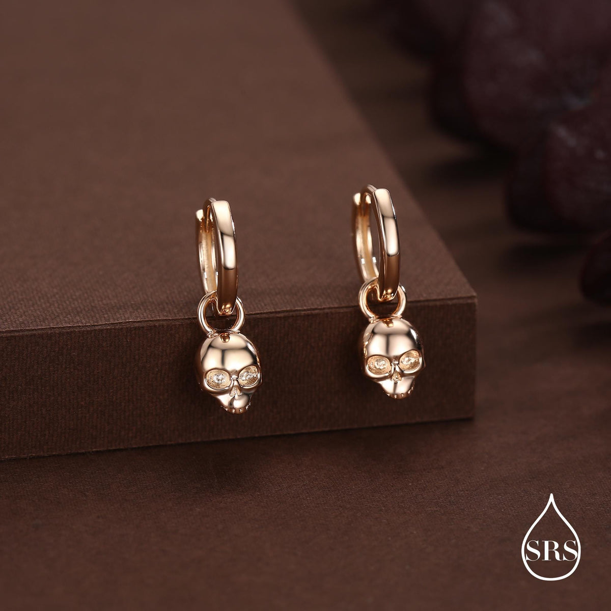 Sterling Silver Tiny Skull Hoop Earrings, 8mm Hoops, Detachable Charm Hoop Earrings, Silver or Gold, Interchangeable