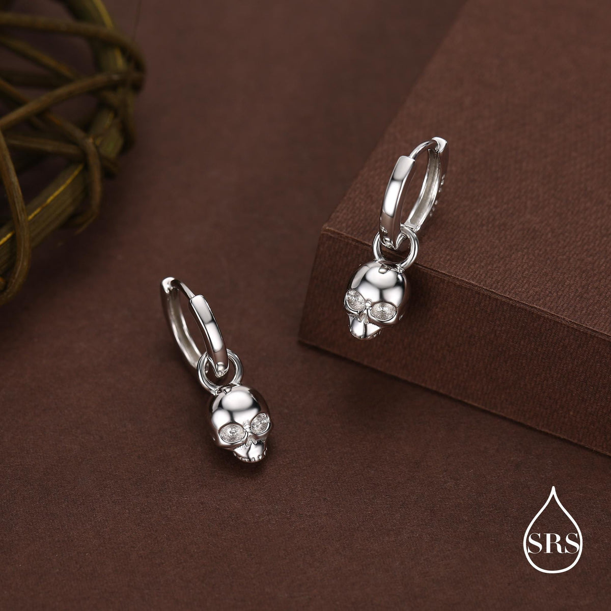 Sterling Silver Tiny Skull Hoop Earrings, 8mm Hoops, Detachable Charm Hoop Earrings, Silver or Gold, Interchangeable