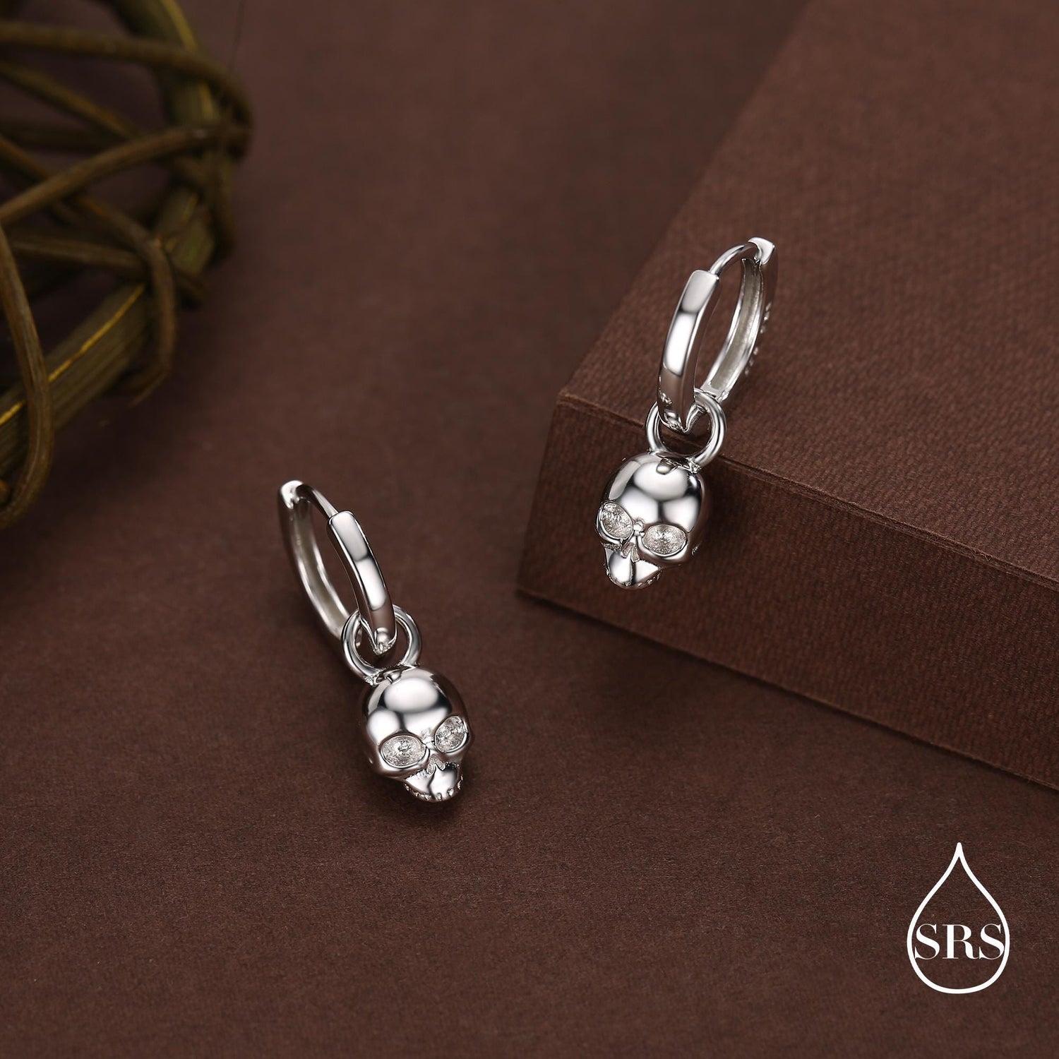 Sterling Silver Tiny Skull Hoop Earrings, 8mm Hoops, Detachable Charm Hoop Earrings, Silver or Gold, Interchangeable