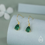 Emerald Green Pear Cut CZ Drop Earrings in Sterling Silver, Silver or Gold, Minimalist Droplet Dangle Earrings, Drop Earrings
