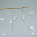 CZ Starburst U Shape Threader Earrings in Sterling Silver