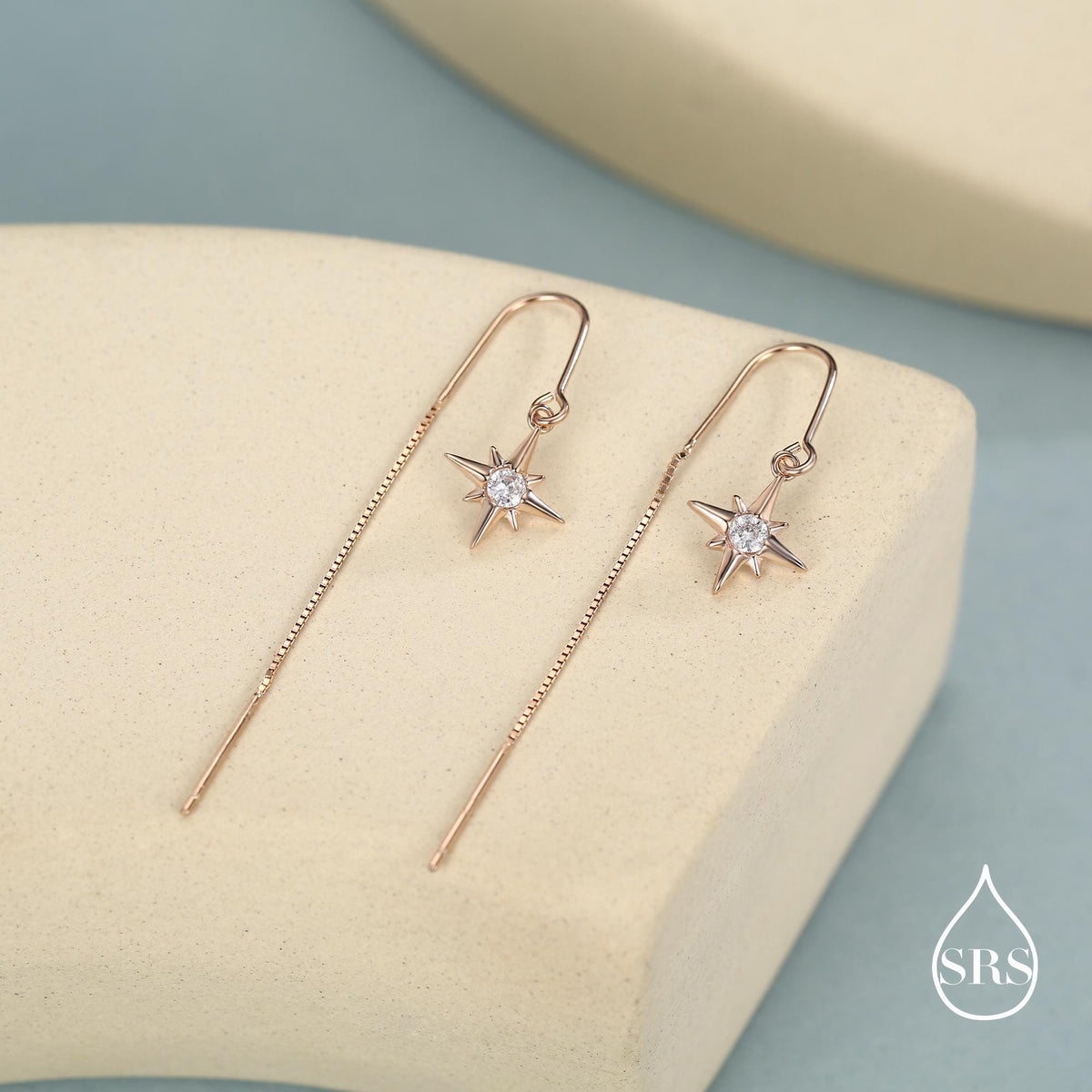 CZ Starburst U Shape Threader Earrings in Sterling Silver