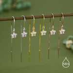 Sterling Silver CZ Flower U Shape Threader Earrings