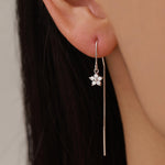 Sterling Silver CZ Flower U Shape Threader Earrings