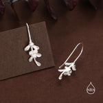 Sterling Silver Pearl Mistletoe Drop Hook Earrings