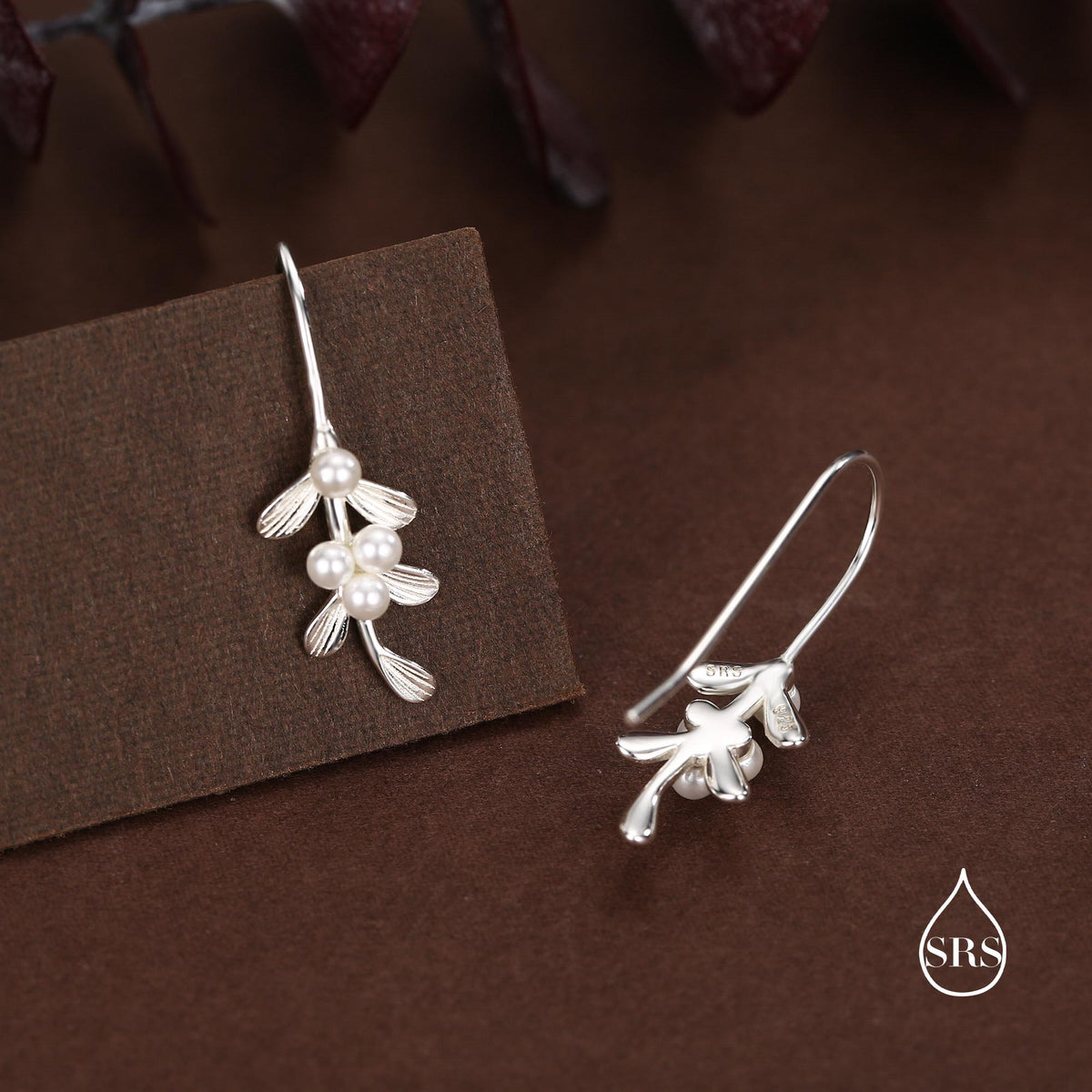 Pearl Mistletoe Hook Earrings