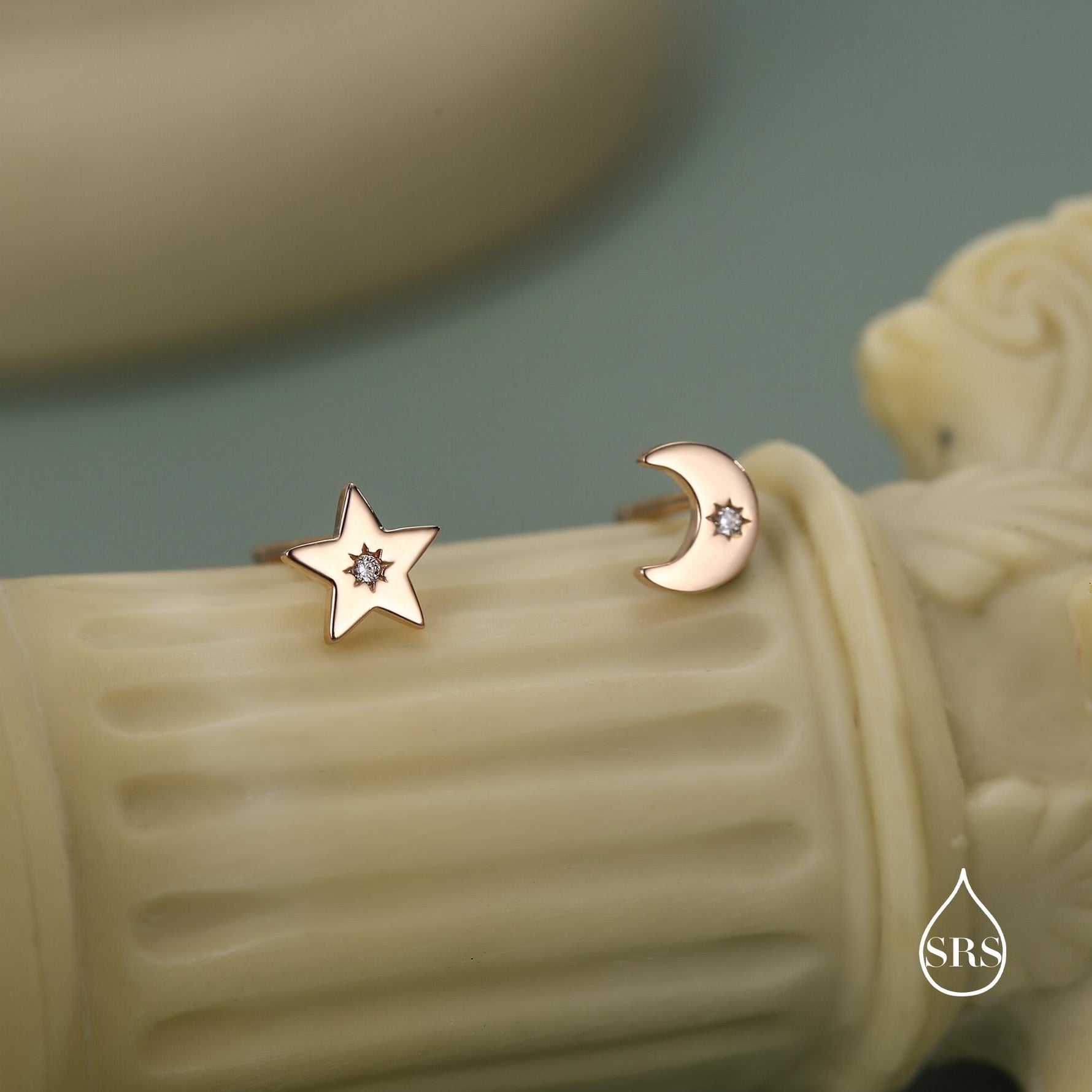Tiny Moon and Star Mismatched Stud Earrings in Sterling Silver, Silver, Gold or Rose Gold, Small Star Earrings, Celestial Jewellery