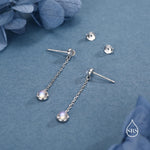 Double Moonstone Dangle Earrings in Sterling Silver, Silver or Gold, Round Lab Moonstone Bezel Earrings, Two Moonstone Earrings