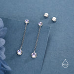 Double Moonstone Dangle Earrings in Sterling Silver, Silver or Gold, Round Lab Moonstone Bezel Earrings, Two Moonstone Earrings