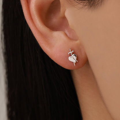 Sterling Silver Dagger Heart Stud Earrings