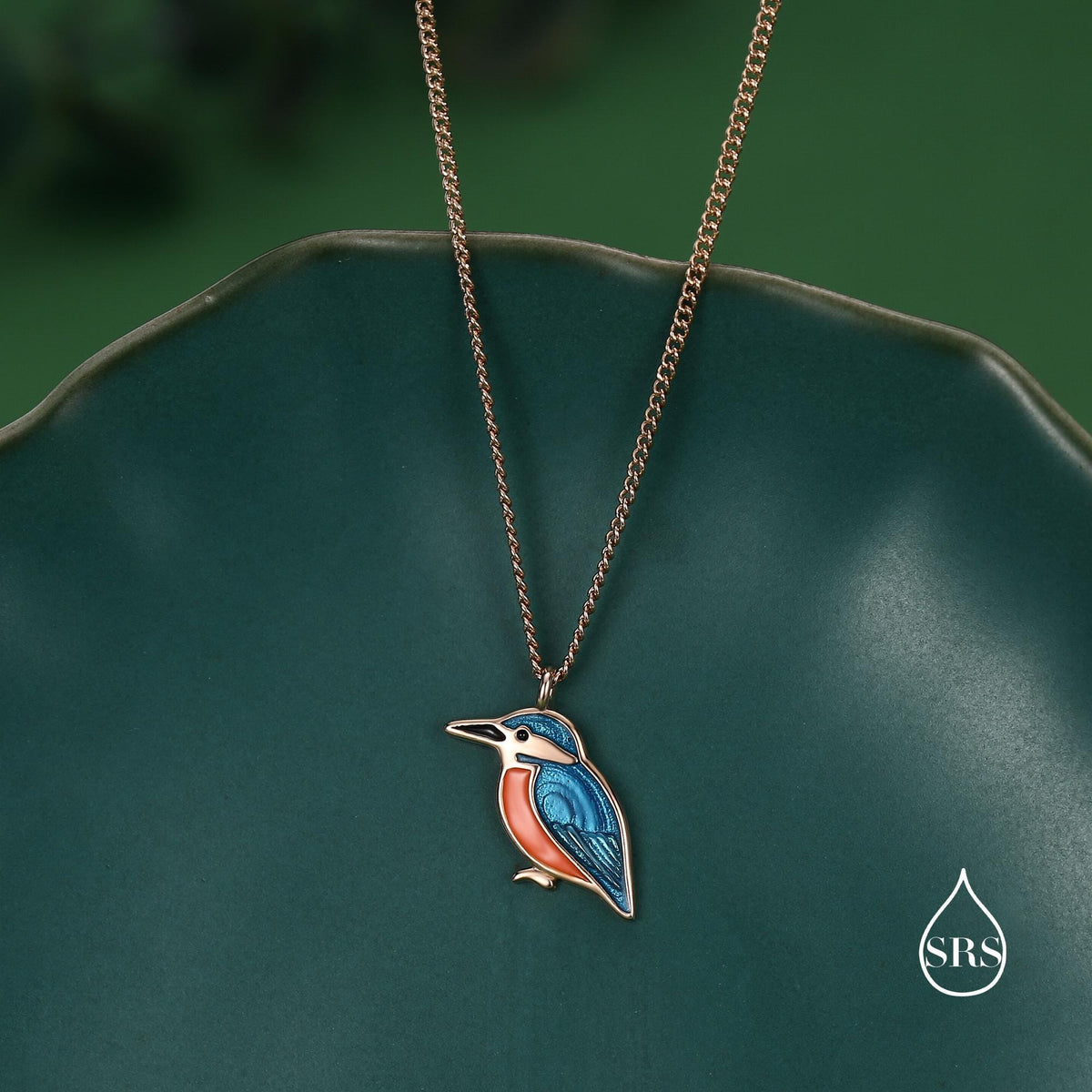 Sterling Silver Enamel Kingfisher Necklace, Bird Necklace