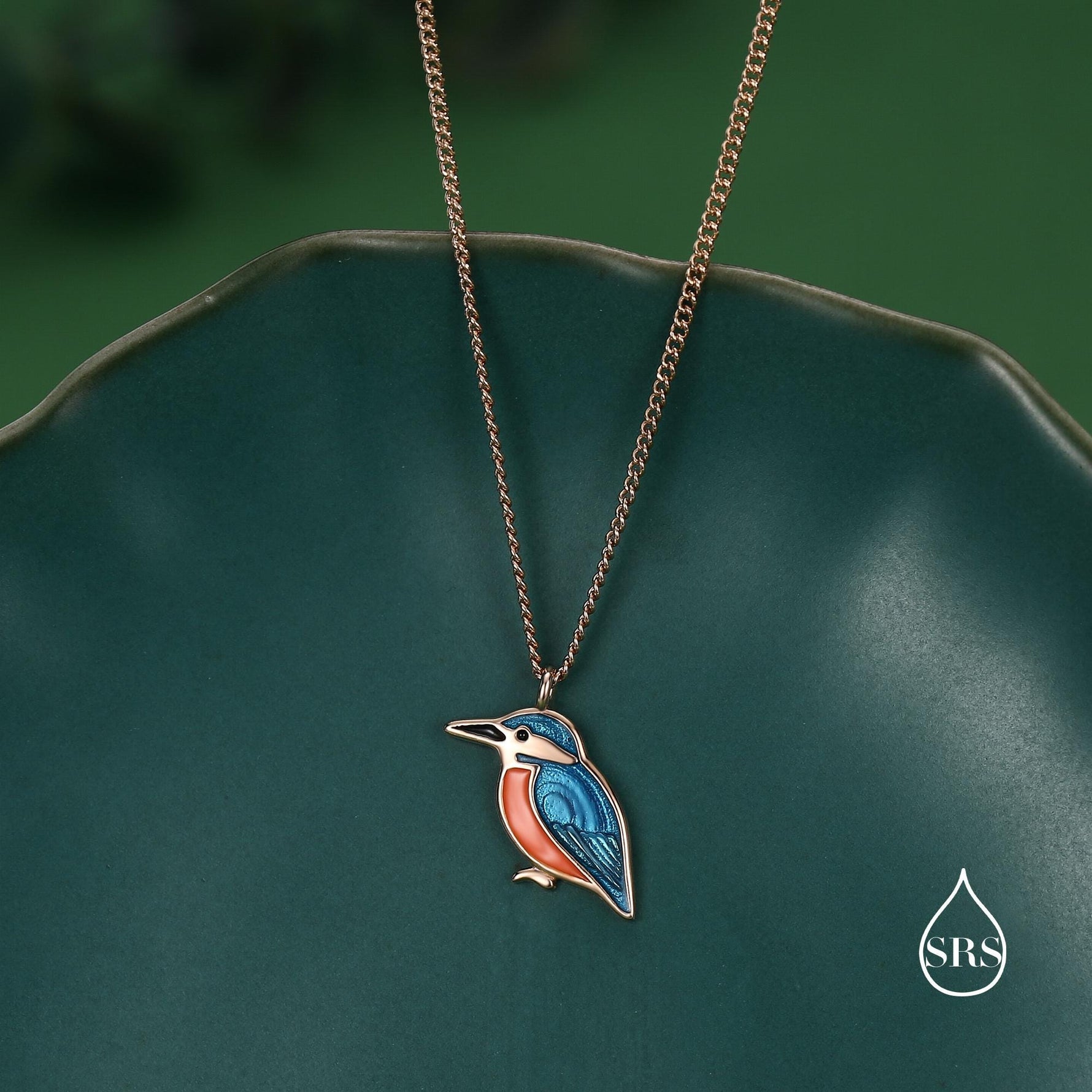 Sterling Silver Enamel Kingfisher Necklace, Bird Necklace