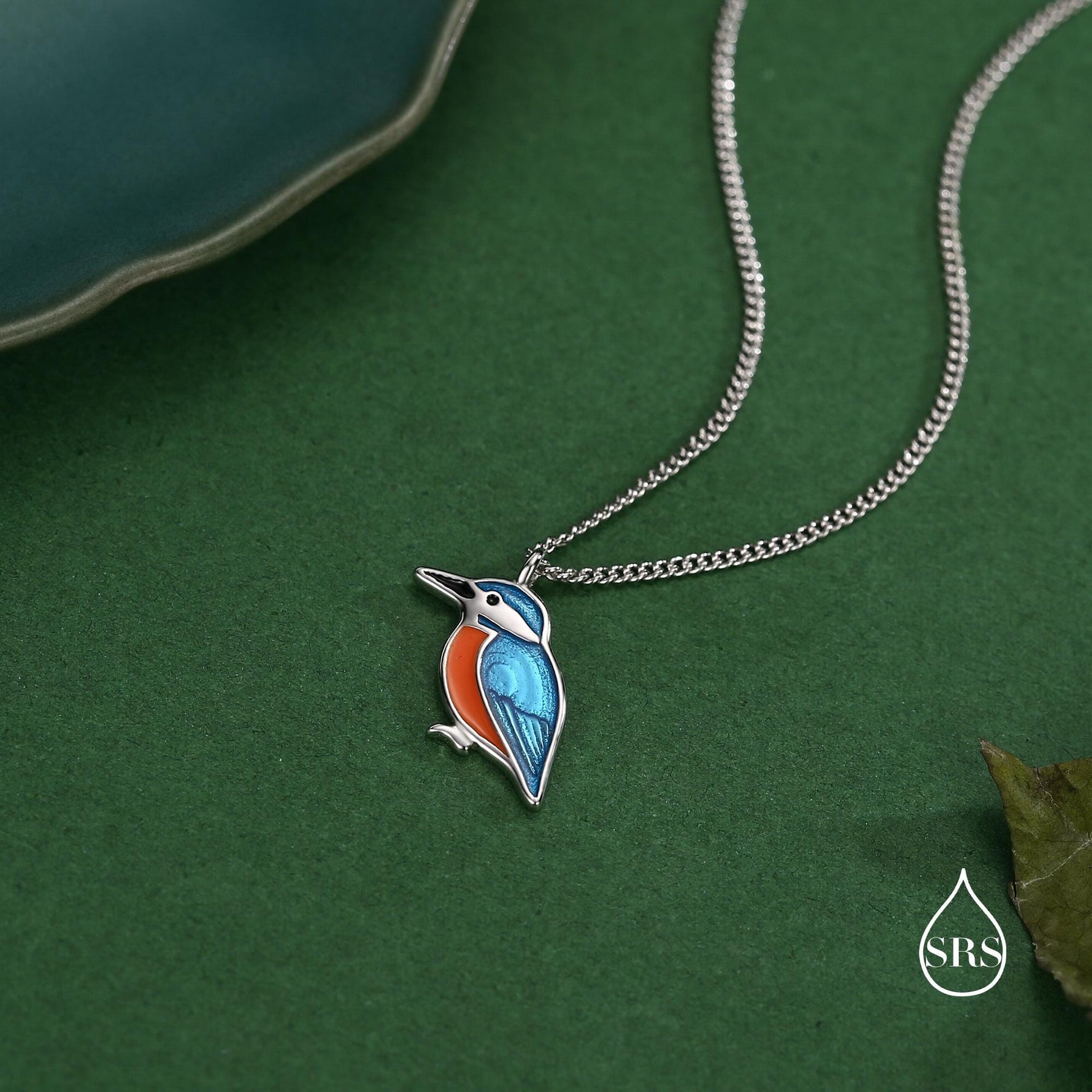 Sterling Silver Enamel Kingfisher Necklace, Bird Necklace