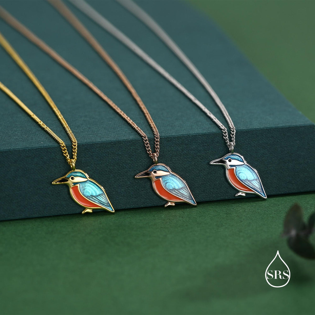Sterling Silver Enamel Kingfisher Necklace, Bird Necklace